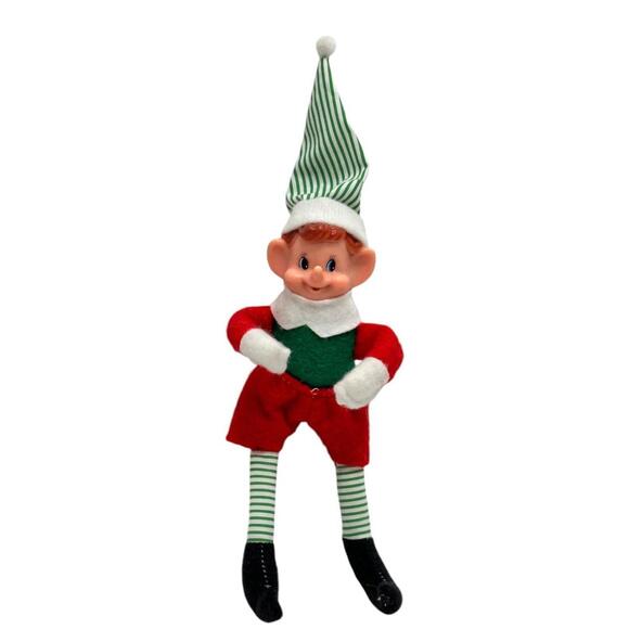 Other - Vintage Knee Hugging Poseable Striped Pixie Elf Doll